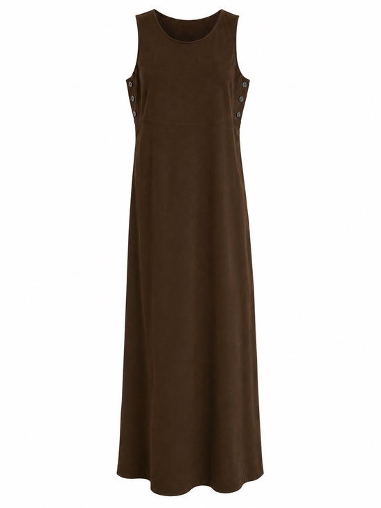 Casual Corner Dresses & Skirts - Vintage Casual Corner Brown Faux Suede Sleeveless Maxi Dress Side Buttons Sz 12